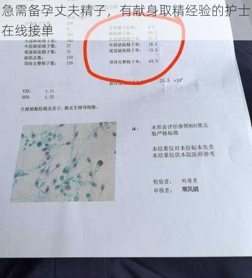 急需备孕丈夫精子，有献身取精经验的护士在线接单