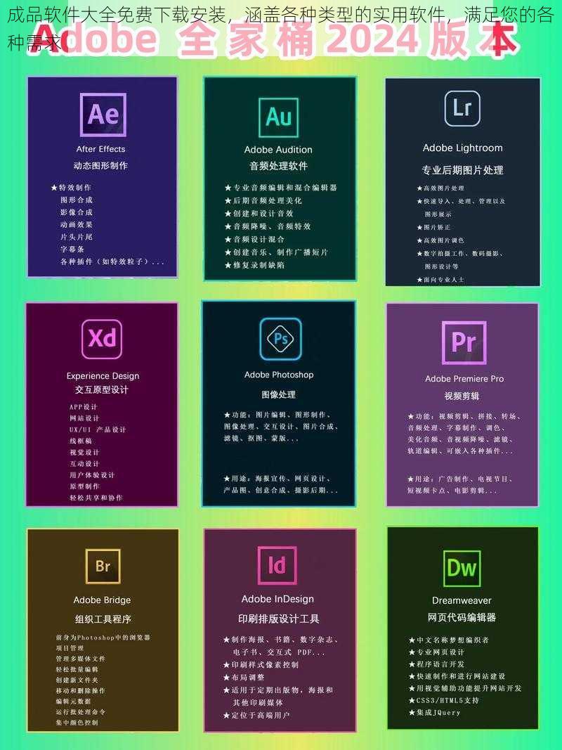 成品软件大全免费下载安装，涵盖各种类型的实用软件，满足您的各种需求