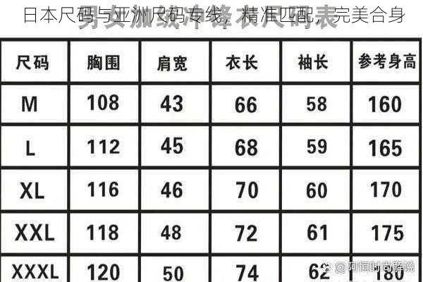 日本尺码与亚洲尺码专线，精准匹配，完美合身