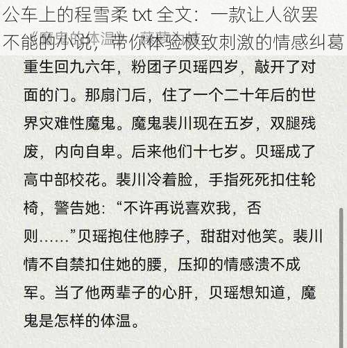 公车上的程雪柔 txt 全文：一款让人欲罢不能的小说，带你体验极致刺激的情感纠葛